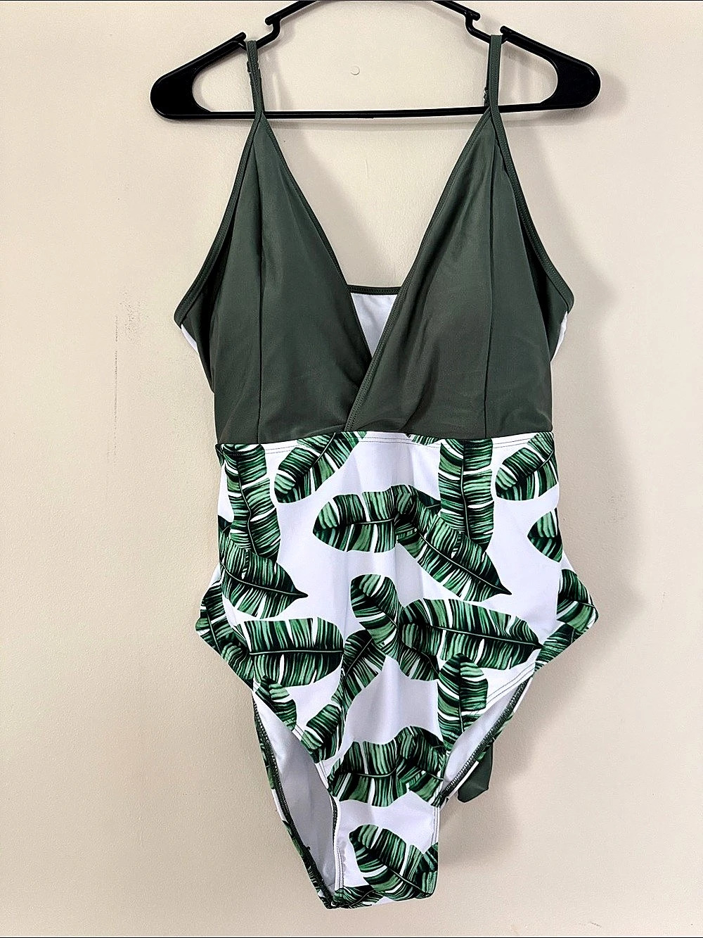 Green & White Leaf Print One-Piece Swimsuit Like New